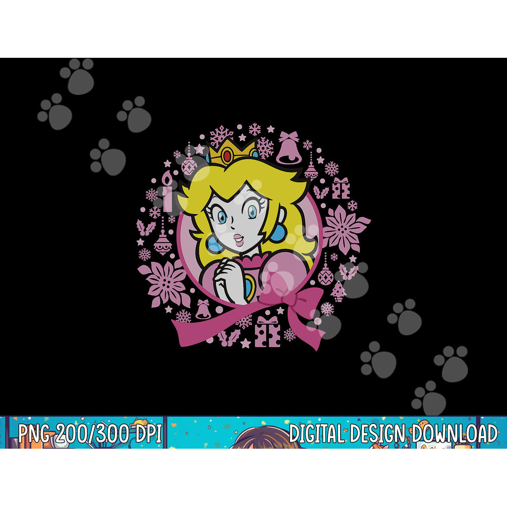 Super Mario Christmas Princess Peach Pink Wreath png, sublimation copy.jpg