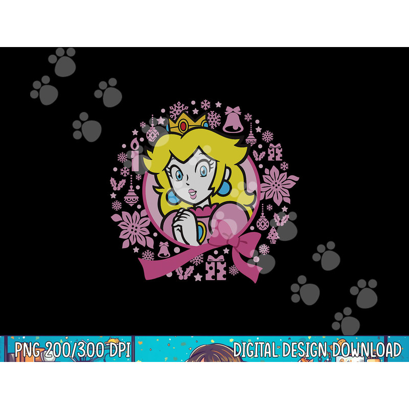 Super Mario Christmas Princess Peach Pink Wreath png, sublimation copy.jpg