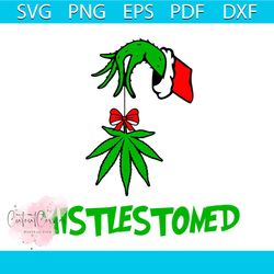 mistlestoned christmas svg, grinch hand marijuana leaf bow tie svg, christmas svg