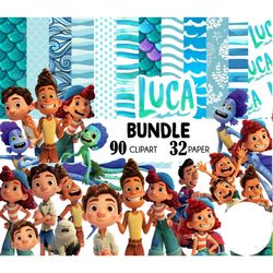 32 luca digital paper, mermaid scales font, paper pack, luca pattern, silenzio bruno, luca birthday party, luca paguro g