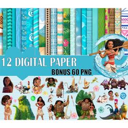 12 moana digital paper, moana paper pack, moana party printable moana digital scrapbooking paper png
