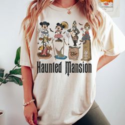 vintage disney the haunted mansion shirt, retro mickey and friends halloween group matching, haunted mansion family hall