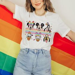 vintage mickey and friends checkered disney pride 2023 lgbt shirt, rainbow disney pride group shirt, disney gay lesbian