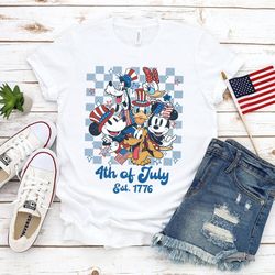 vintage mickey and friends disney checkered 4th of july est 1776 shirt, independence day 2023, disney family patriotic m