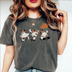 vintage mickey halloween skateboarding shirt, disney halloween shirt retro, mickey ghost halloween tee, disney spooky se