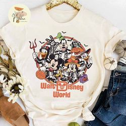 vintage walt disney world halloween shirt, disney halloween vintage shirt, disney skeleton shirt, mickey and friends hal