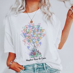 watercolor disney castle happiest place on earth shirt, mickey minnie balloons shirt, disney girl trip shirt, disney fam