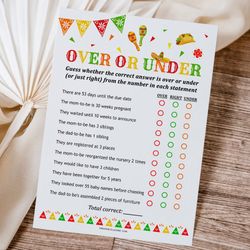 Over or Under Game Mexican Baby Shower, Mexican Fiesta Baby Shower Game Over or Under, Fun Co-ed Baby Shower Activity