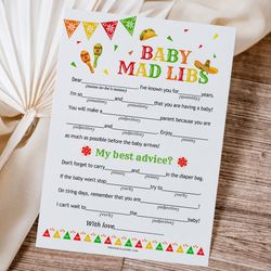 Baby Mad Libs Game Mexican Baby Shower, Mexican Fiesta Baby Shower Game Baby Mad Libs, Fun Advice & Wishes for Mom-to-be