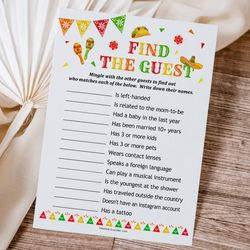 Find The Guest Game Mexican Baby Shower, Mexican Fiesta Baby Shower Game Find The Guest, Baby Shower Guessing Guest Game