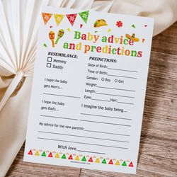 Baby Advice And Predictions Game Mexican Baby Shower, Mexican Fiesta Baby Shower Game Baby Predictions and Advice Card