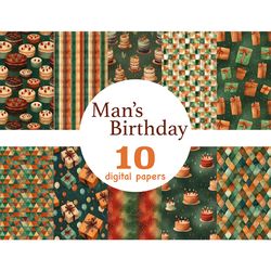 Mans Birthday Seamless Pattern | Celebration Digital Paper