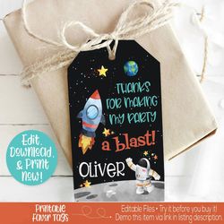 Outer Space Favor Tag, Outer Space Thank You, Outer Space Party Favor, Outer Space Rocket Ship Birthday Party Decoration