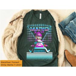 nintendo super mario kart mario retro neon driving portrait t-shirt, super mario bros tee,disneyland family vacation mat