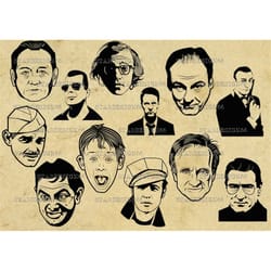 digital svg png jpg actors, woody allen, bruce willis, robert de niro, robin williams, clipart, vector, silhouette,insta
