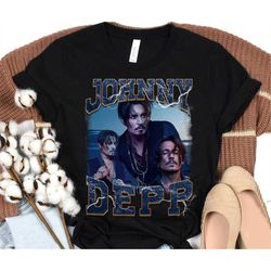 johnny depp poster portrait t-shirt, cool retro rock poster 70s 80s 90s shirt, pirate johnny depp homage shirt, disneyla