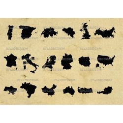 digital svg png jpg world countries, maps, borders, vector, clipart, silhouette, instant download