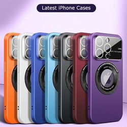New Trendy 2023 Magnetic Case For iPhone 14 13 12 Pro Max Logo Hole Tempered Glass Camera Protective Cover