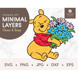 winnie the pooh flowers svg, winnie the pooh bear svg, svg png jpg dxf eps cricut silhouette cutting files