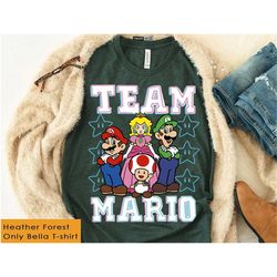 super mario team mario group shot star background poster t-shirt, super mario bros tee, disneyland family vacation match