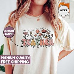 wildflower teacher name shirt, custom teacher tshirt, personalized teacher shirt, teacher gift, cute teacher groovy teac