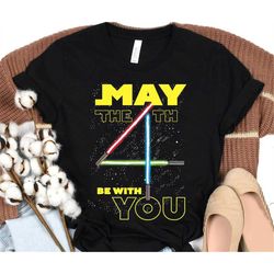 star wars may the 4th be with you lightsabers t-shirt, the mandalorian shirt, disney's hollywood studio shirt, star wars