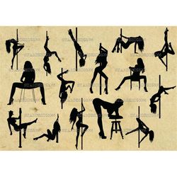 Digital SVG PNG JPG Strippers, pole dancers, sexy chick, sexy girls, silhouette, vector, clipart, instant download