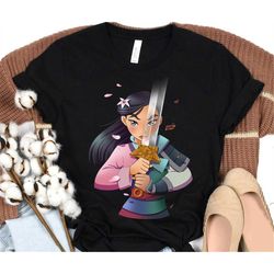 disney mulan anime half girl half warrior graphic t-shirt, walt disney world disneyland epcot family vacation shirt, mag