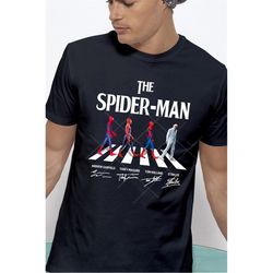 funny parody road to abbey the spider-man spiderman, tom holland, tobey maguire, andrew garfield shirt oc01