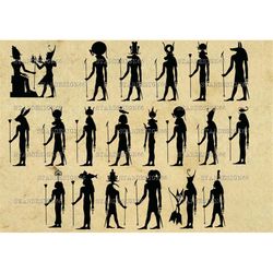 digital svg png jpg egyptian gods, ankhs, anubis, deity, ra, unut, maat, isis, egypt, history, silhouette, vector, clipa