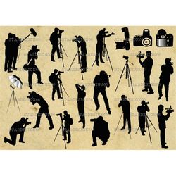 Digital SVG, PNG, JPG, Photographers and Equipment, vector, silhouette, clipart, instant download