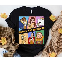 disney beauty and the beast retro characters panel t-shirt, walt disney world disneyland epcot family vacation shirts, m