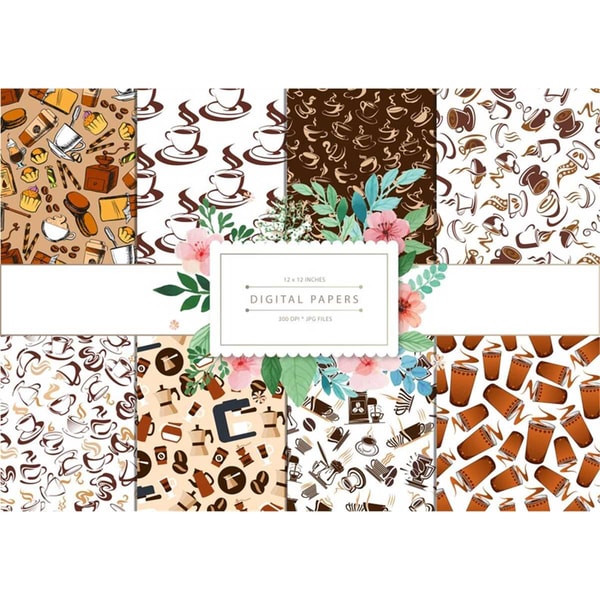 Cafe Rapper Paper With Pattern DIGITAL PAPERS Coffee Patterns | graphic resources printable - Inspire ...
