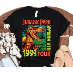 jurassic park isla nublar 1993 tour poster graphic t-shirt, jurassic world dinosaur raptor t-shirt,disneyland wdw family