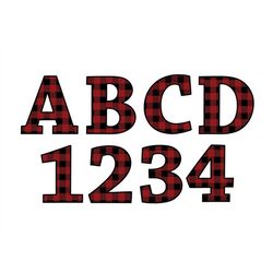 buffalo plaid alphabet and numbers svg files, buffalo plaid alphabet and numbers clipart, christmas decal letter svg
