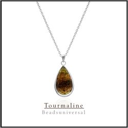 Natural Tourmaline Pendant Jewelry Real Sliver Chain With Necklace Hand Carved Gemstone Jewelry Beautiful Flower Carving