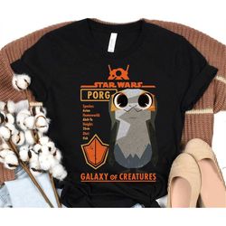 star wars galaxy of creatures porg information poster t-shirt, disney star wars shirt, disney matching family tee, wdw d