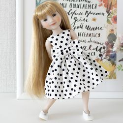 Ruby Red Fashion Friends doll (14.5 inch) handmade outfit white dress with black polka dots, 14" RRFF doll clothes