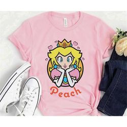 nintendo super mario princess peach portrait graphic t-shirt, wdw magic kingdom, disneyland family vacation matching bir