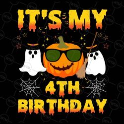 halloween birthday it's my 4th birthday png, fall birthday party, thanksgiving birthday png, pupmkin fall kids png digit