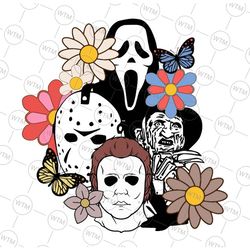 floral horror characters halloween, horror characters halloween floral png, horror movie floral png