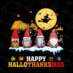 halloween gnomes happy hallothanksmas png, halloween/thanksgiving/christmas gnome png sublimation design
