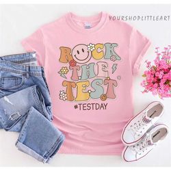 rock the test testing day retro motivational teacher student tshirt, retro teacher teacher appreciation teacher shirt ro
