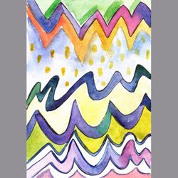 Watercolor colorful waves digital print | Abstract painting sketch art print