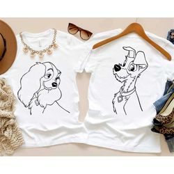 disney lady and the tramp sketch shirt, matching disney couple shirts, lady and tramp shirt, disneyland shirts, gift for