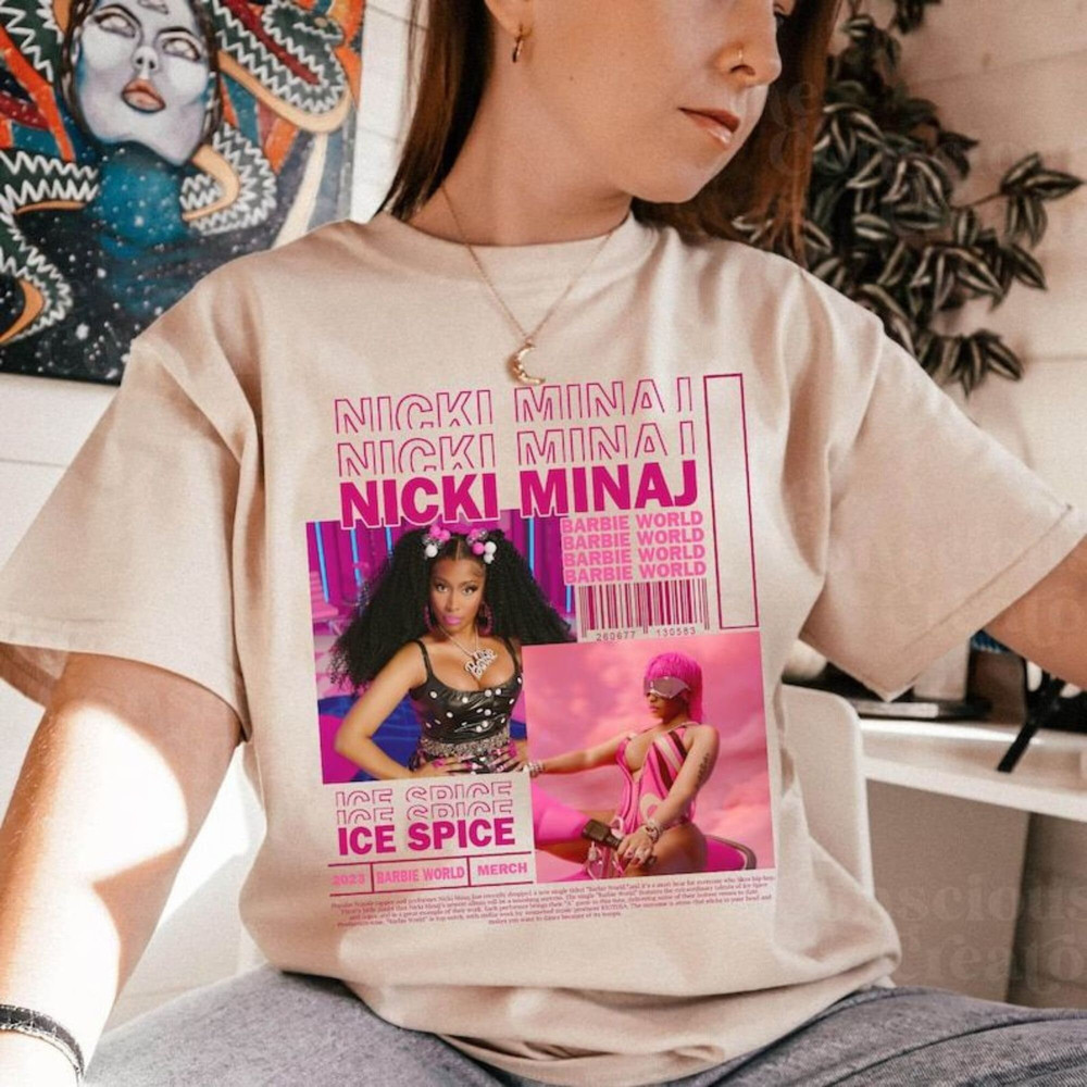 Nicki Minaj x Ice Spice Barbi World T-Shirt, Nicki Minaj Rapper Sweatshirt, Rap Hip Hop Tee, Music Merch Concert, Gift For Fan - 1.jpg