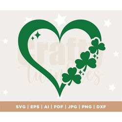 Shamrock Sparkly Heart SVG, PNG, JPG, Leaf Clover Love Lucky Sublimation Design Eps Dxf, Happy St. Patrick's Day, cut fi