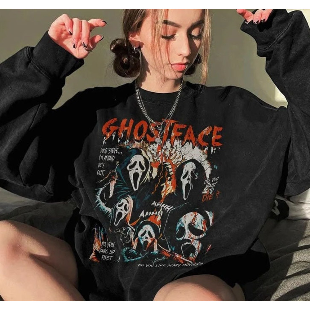 Ghostface Sweatshirt, Scream Movie Shirt, Let's Watch Scary Movie, Halloween Sweatshirt, Vintage Horror Movie Sweatshirt - 1.jpg
