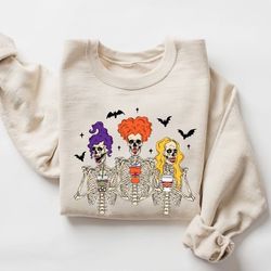 hocus pocus sweatshirt, witch skeletons sweatshirt, sanderson sister sweater, vintage halloween swea