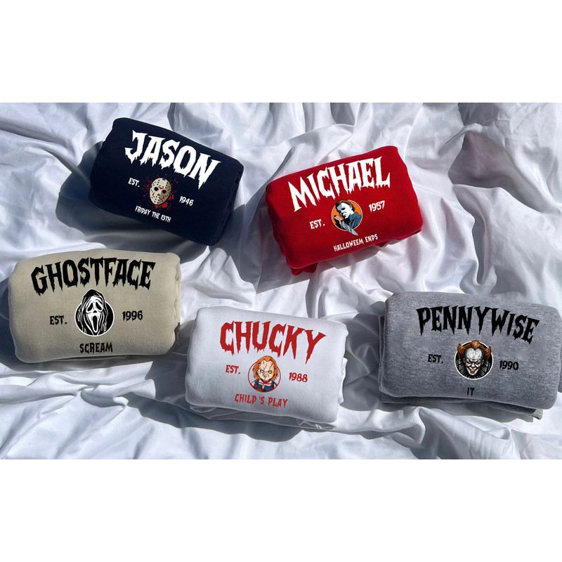 Horror Movie Characters Sweatshirt, Chucky, Ghostface, Scream, Freddy, Michael Myers, Jason, Halloween Friends, Halloween Horror Sweatshirt - 1.jpg